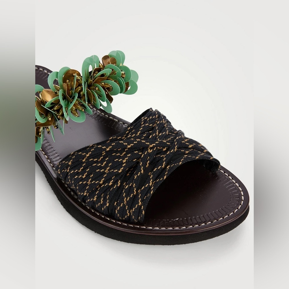 Woven Dual Band Lace Embellished Sandals in Teal & Dark Brown size 37 Brand New - Picture 7 of 7